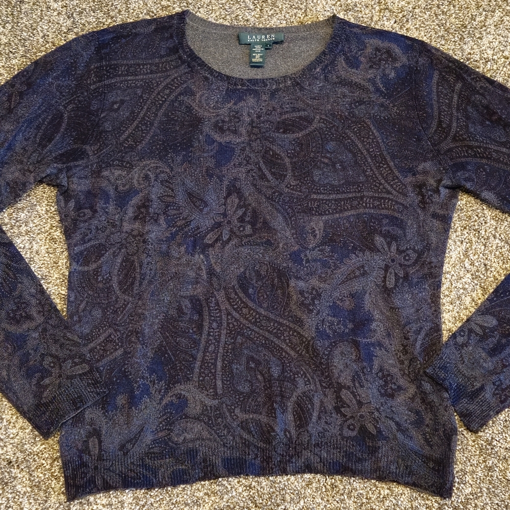 Lauren Ralph Lauren Paisley Print Silk and Cashmere Long Sleeve Shirt